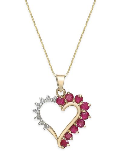 Macy's Ruby (4/5 Ct. T.w.) And Diamond Accent Heart Pendant Necklace In 14k Gold - Red