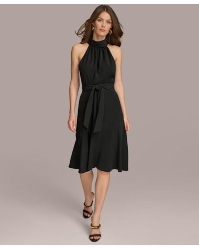Donna Karan Tie-waist Halter-neck Midi Dress - Black
