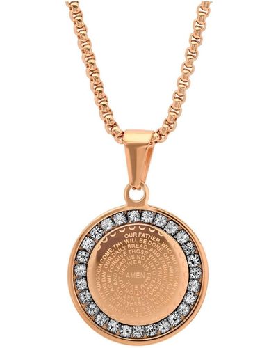 Steeltime 18k Micron Rose Gold Plated Father Prayer Double Sided Stainless Steel Pendant Necklace - Metallic