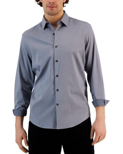 Alfani Modern Classic-fit Stretch Dot Dobby Button-down Shirt - Blue
