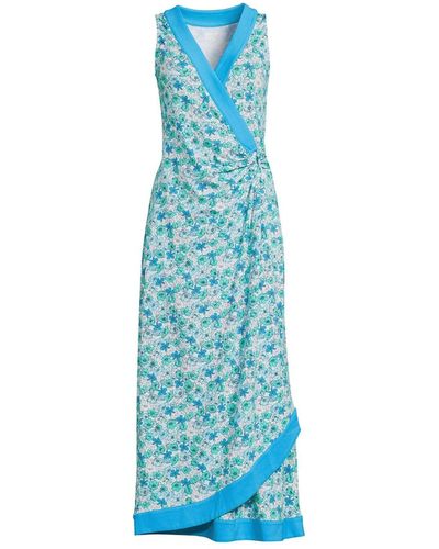Lands' End Petite Light Weight Cotton Modal Sleeveless Surplice Maxi Dress - Blue