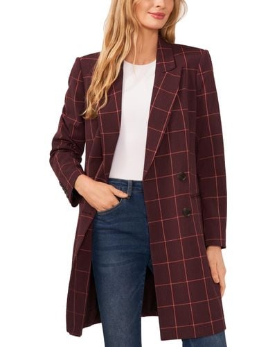 Cece Plaid Double-breasted Overcoat - Purple