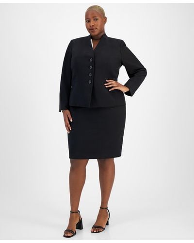 Le Suit Plus Size Stand-collar Skirt Suit - Black