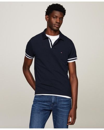Tommy Hilfiger Slim Fit Monotype Cuff Short Sleeve Polo Shirt - Blue