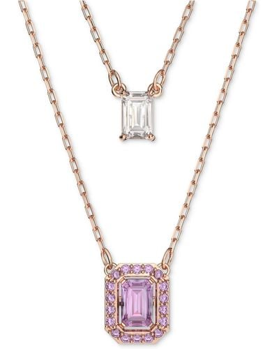 Swarovski Rose Gold-tone Millenia Purple Crystal Pendant Two Row Necklace - White