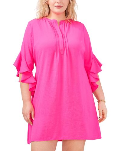 Vince Camuto Plus Size 3/4-sleeve Ruffle-cuff Dress - Pink