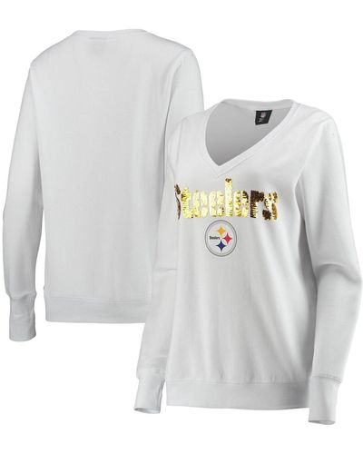 Cuce Pittsburgh Steelers Victory V-neck Pullover Sweatshirt - White