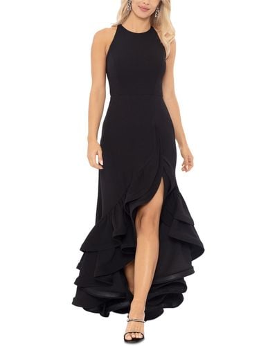 Betsy & Adam Petite Ruffled High-low Gown - Black