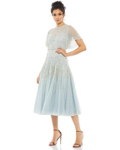 Mac Duggal Flounce Sleeve Tea Length Dress - Blue