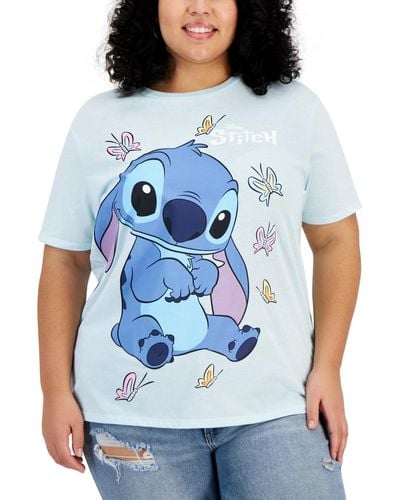 Disney Trendy Plus Size Stitch Butterfly T-shirt - Blue