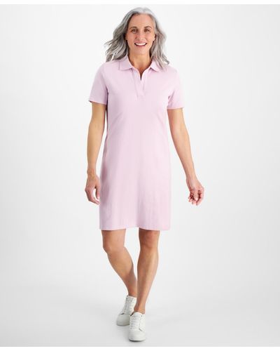 Style & Co. Petite Cotton Weekender Polo Dress - Pink