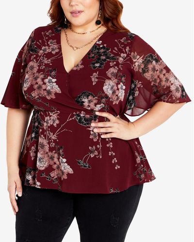 City Chic Plus Size Blossom Love Top - Red