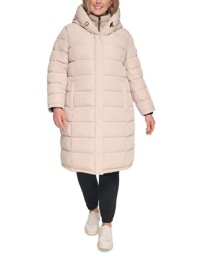 DKNY Plus Size Bibbed Hooded Puffer Coat - Natural