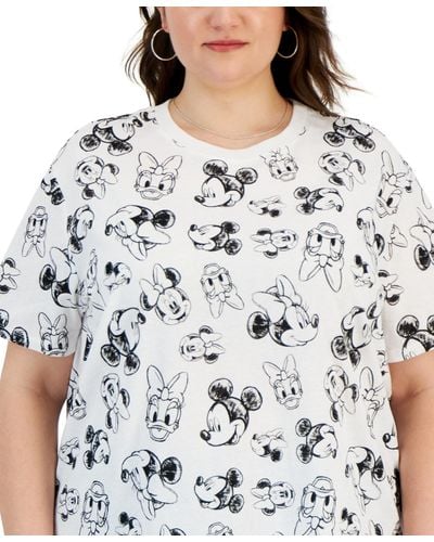 Disney Trendy Plus Size Mickey & Friends Printed T-shirt - Gray