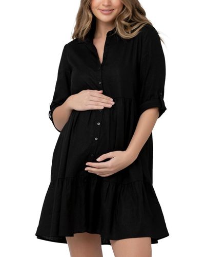 Ripe Maternity Maternity Adel Button Through Shirt Dress - Black