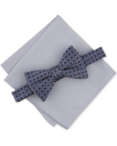 Alfani Tolbert Patterned Bow Tie & Solid Pocket Square Set - Gray