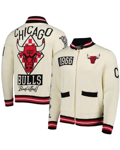 The Wild Collective Cream Chicago Bulls Jacquard Full-zip Sweater - White