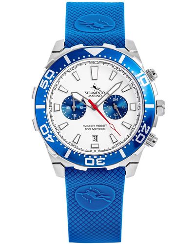 Strumento Marino Skipper Dual Time Zone Blue Silicone Strap Watch 44mm