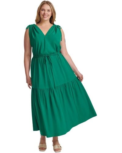 Calvin Klein Plus Size V-neck Sleeveless Tiered Midi Dress - Green