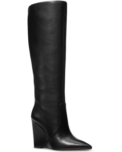 Michael Kors Michael Isra Leather Side-zip Wedge Tall Boots - Black