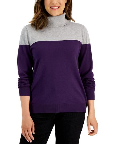 Karen Scott Colorblocked Turtleneck Sweater - Purple