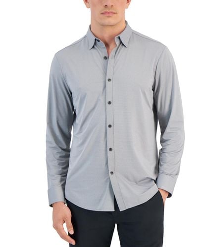 Alfani Alfatech Yarn-dyed Long Sleeve Performance Shirt - Gray