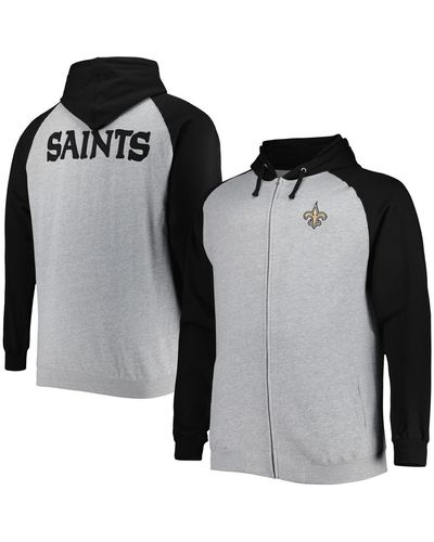 Profile New Orleans Saints Big And Tall Fleece Raglan Full-zip Hoodie Jacket - Black