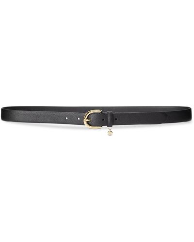 Lauren by Ralph Lauren Charm Crosshatch Leather Belt - Black