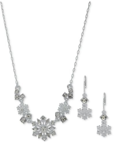 Anne Klein Silver-tone Snowflake Statement Necklace & Drop Earrings Set - White