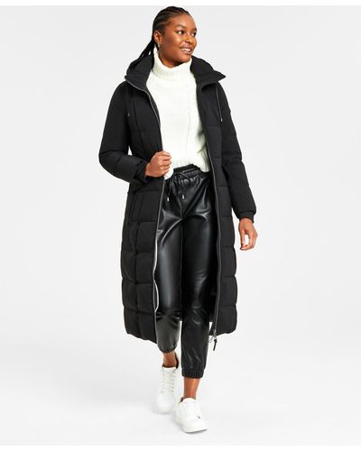 DKNY Mixed-media Belted Hooded Maxi Puffer Coat - Black