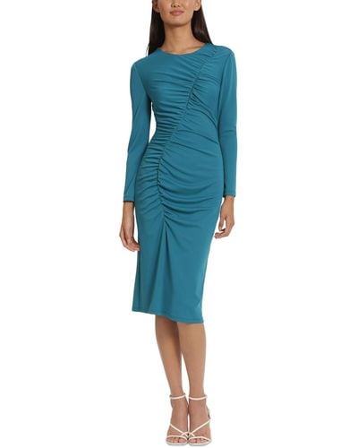 Donna Morgan Round-neck Curved-ruched Dress - Blue