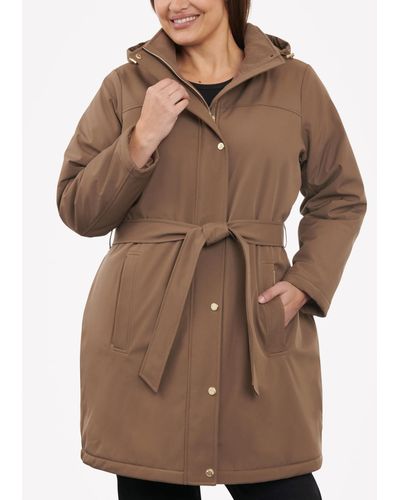 Michael Kors Plus Size Hooded Belted Raincoat, Created For Macy's - Brown
