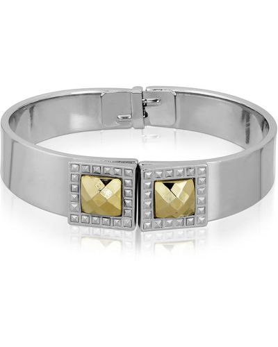 2028 Silver-tone And Gold-tone Stone Square Small Hinged Bracelet - Metallic