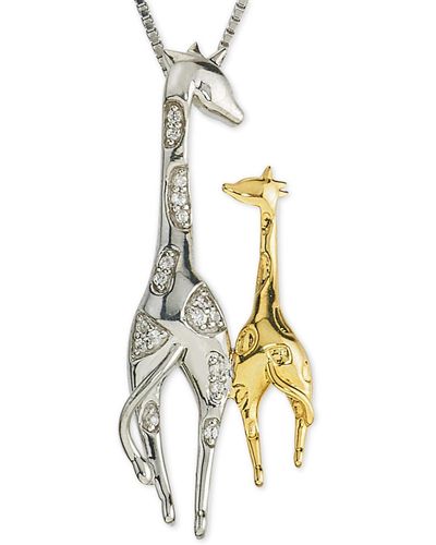 Macy's Diamond Giraffe Mother & Child 18" Pendant Necklace (1/10 Ct. T.w. - Metallic
