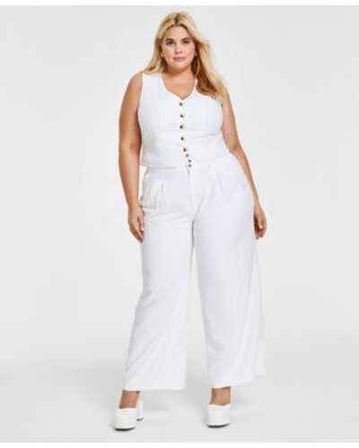 BarIII Plus Size Cropped Vest Wide Leg Pants Created For Macys - White