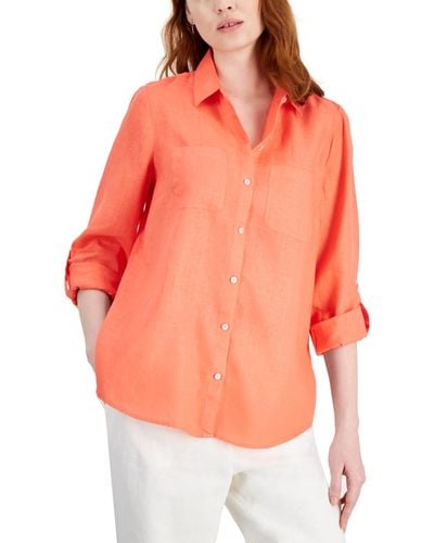 Charter Club 100% Linen Shirt - Orange