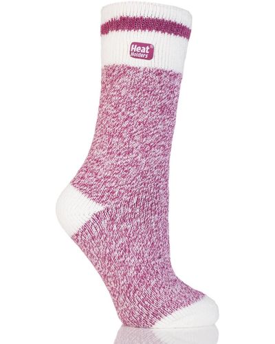 Heat Holders Original Cream Block Twist Thermal Socks - Pink