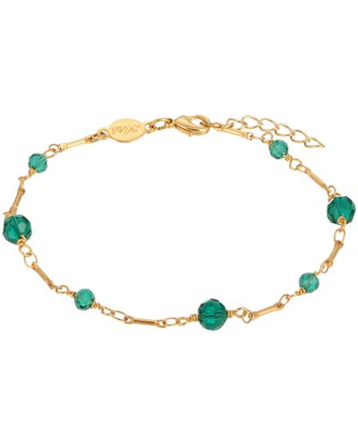 2028 Gold-tone Beaded Chain Anklet - Green