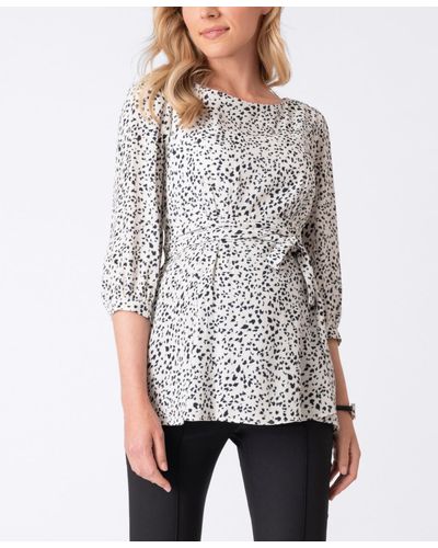 Seraphine Printed Belted Maternity Blouse - Gray