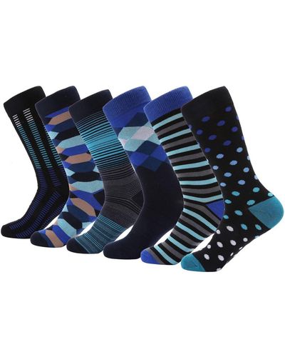 Mio Marino Dress Crew Socks 6 Pack - Blue