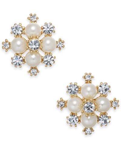 Charter Club Extra Small -tone Crystal & Imitation Pearl Snowflake Stud Earrings - Metallic