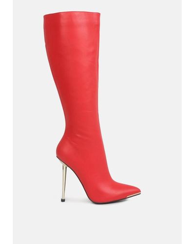 LONDON RAG Hale Faux Leather Pointed Heel Calf Boots - Red