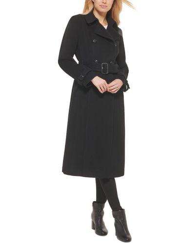 Cole Haan Double-breasted Belted Wool Blend Trench Coat - Black