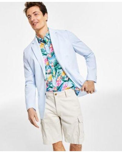 Club Room Seersucker Blazer Tropical Print Shirt Cargo Shorts Separates Created For Macys - Blue
