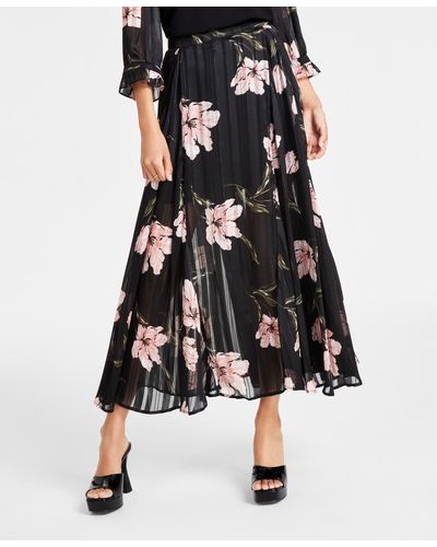 Cece Pleated Floral Maxi Skirt - Black