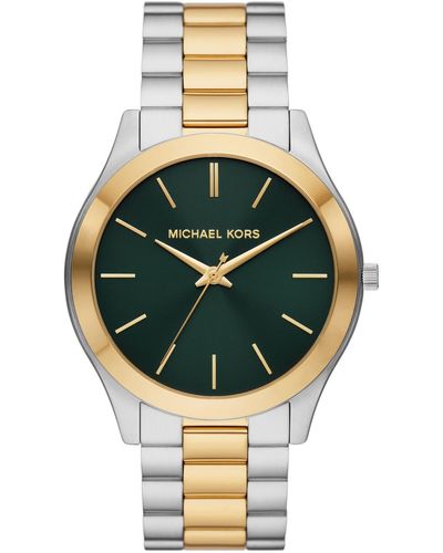 Michael Kors Slim Runway Silver And Gold Two-tone Stainless Steel Bracelet Watch - Metallic