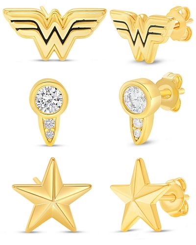Dc Comics Wonder Woman Gold Plated Stud Earrings Set - Metallic