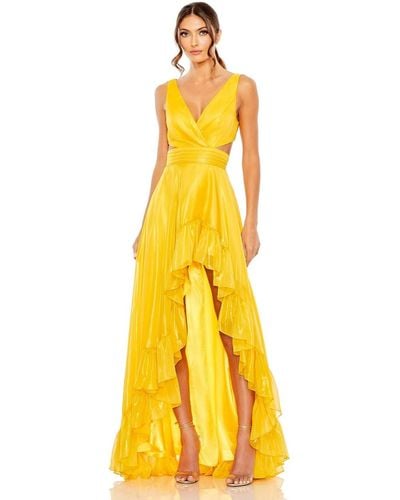 Mac Duggal Ieena Cut Out High Low Ruffle Gown - Yellow