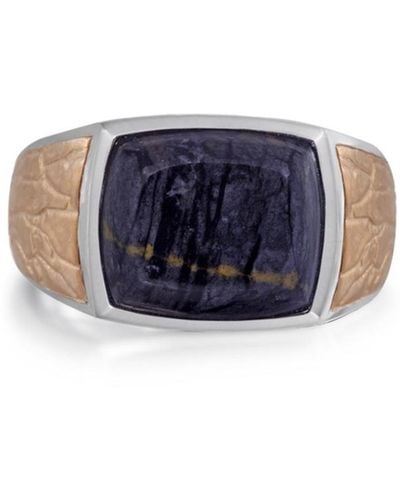 LuvMyJewelry Gray Picture Agate Gemstone Sterling Silver Men Signet Ring - Blue