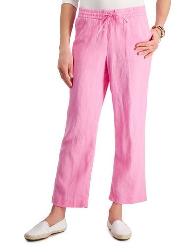 Charter Club Petite 100% Linen Drawstring Pants - Pink